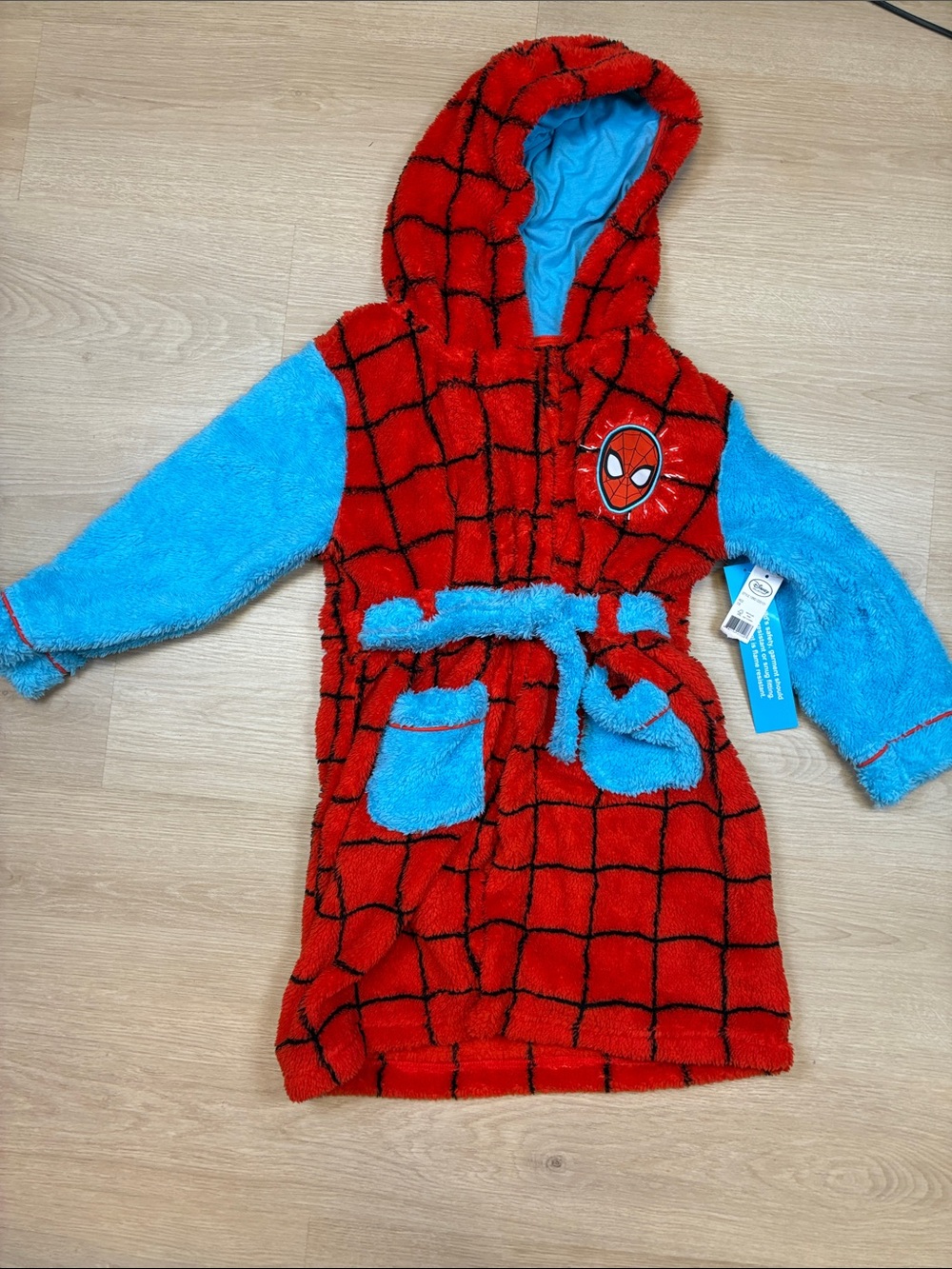 NEW Disney Spider-Man Plush Hooded Robe in Red and Blue